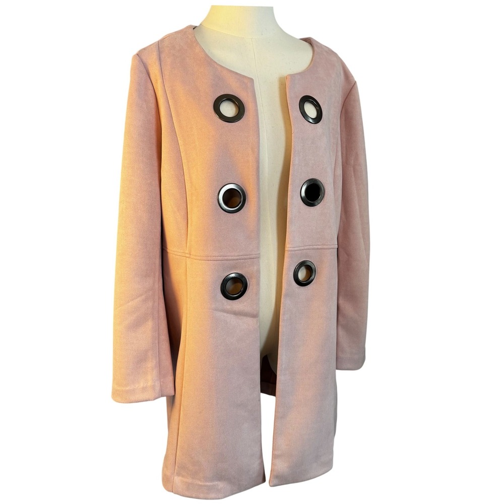Charlie Paige Women Pink Faux Suede Grommet Open Front Coat Jacket Large